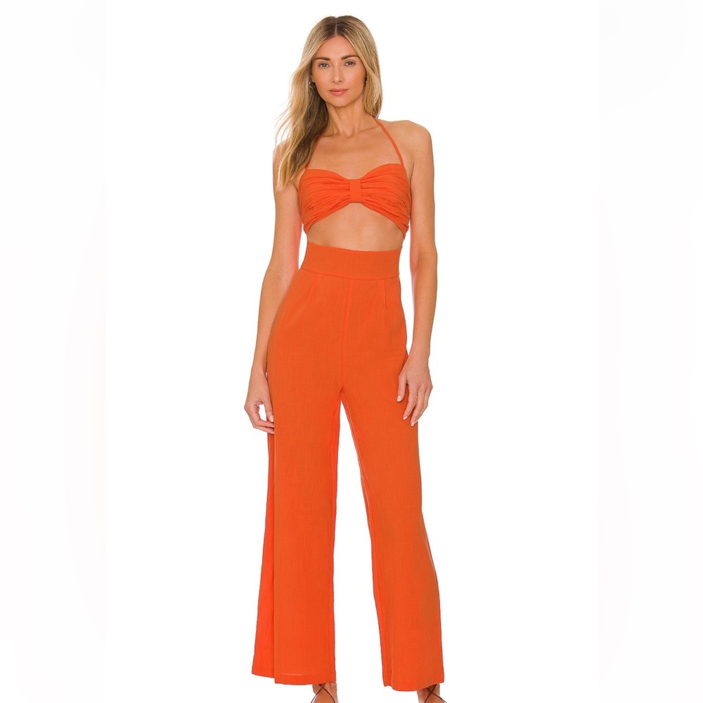 SNDYS x Revolve Boat Linen Jumpsuit in Tangerine